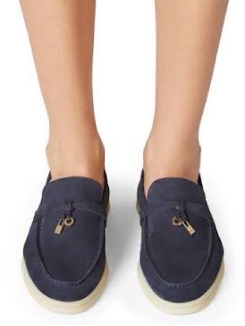 Loro Piana Women’s Summer Walker Navy Suede Slip-On Loafers - Picture 1 of 6